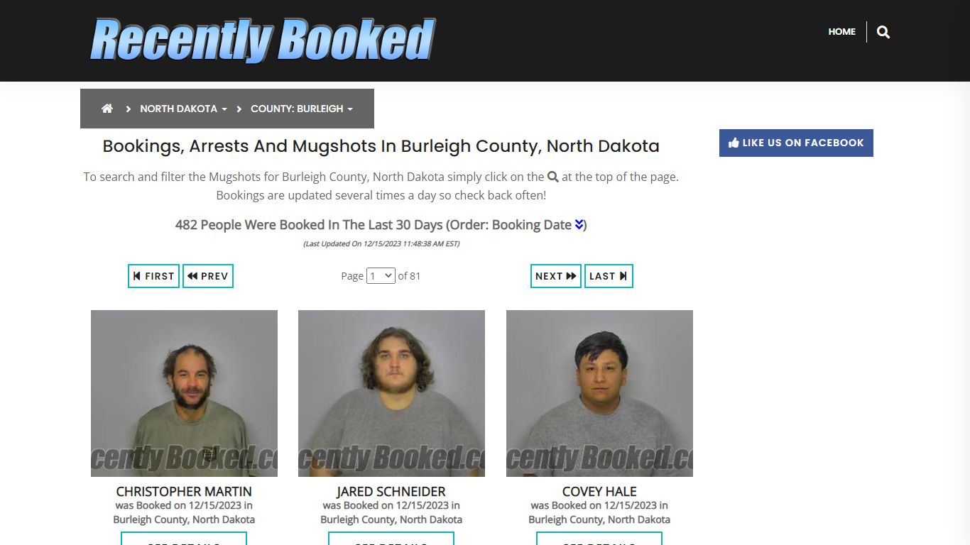 Bookings, Arrests and Mugshots in Burleigh County, North Dakota